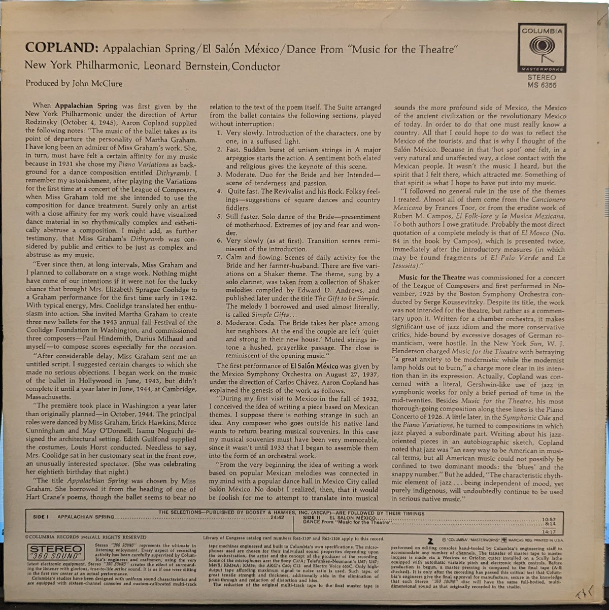 Leonard Bernstein - El Salón México / Appalachian Spring / Dance From "Music For The Theatre" *STEREO* | Near Mint (NM) Near Mint (NM)-Music History