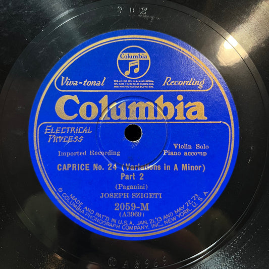 Joseph Szigeti - CAPRICE NO. 24 P1 & P2 (78RPM 10") COLUMBIA 2059-M | Excellent+ (EX+) Generic-Music History