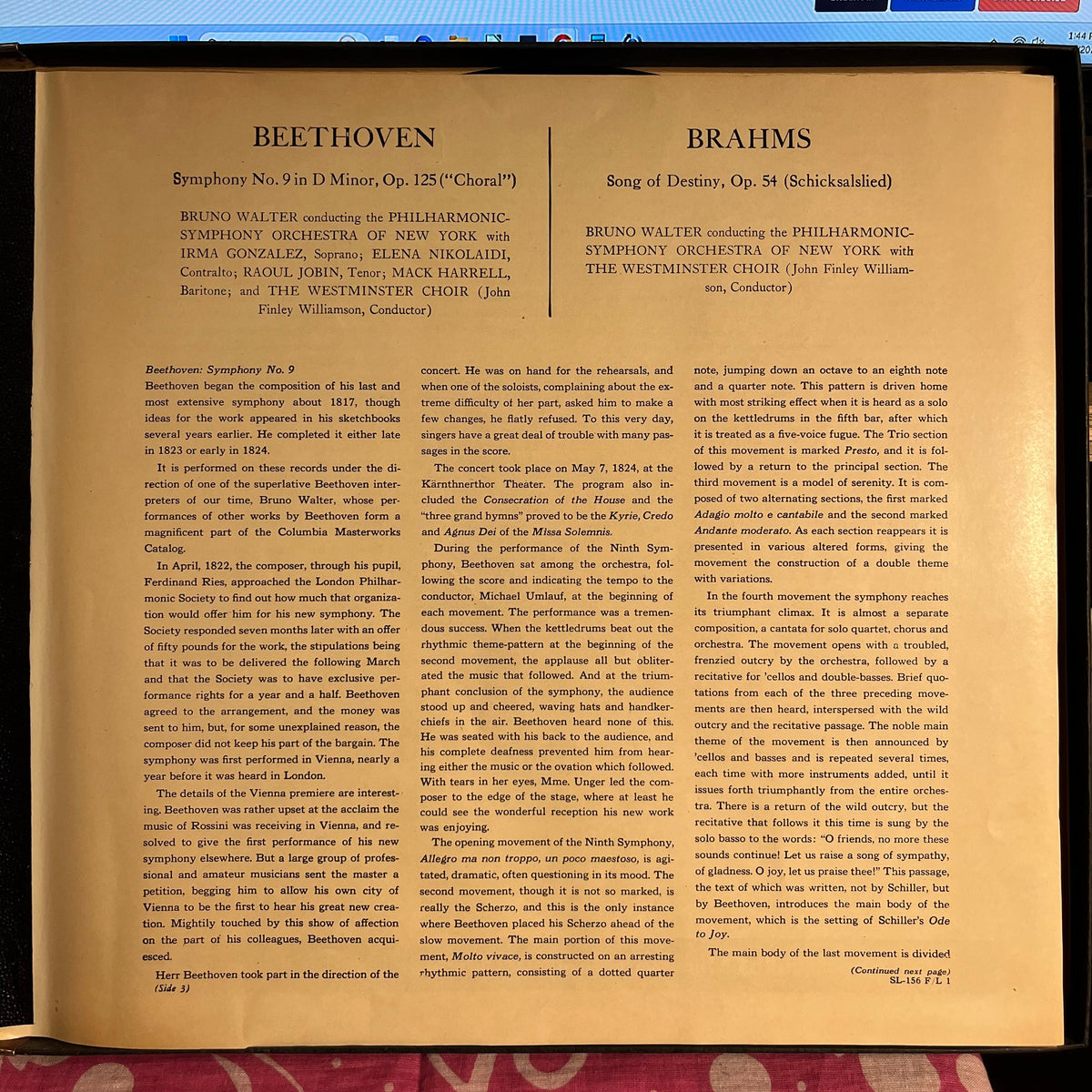 Ludwig Van Beethoven - Symphony No. 9 In D Minor, Op. 125 (Choral) / Song Of Destiny, Op. 54 (Schicksalslied) | Very Good Plus (VG+) Near Mint (NM)-Music History
