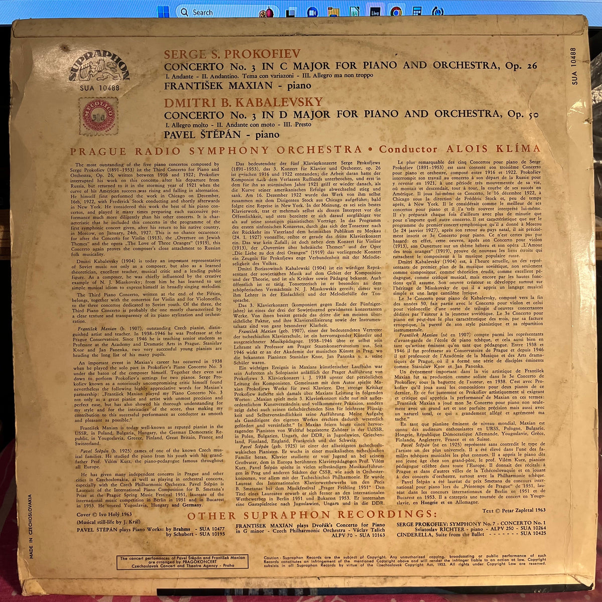 Sergei Prokofiev - Concerto No, 3 For Piano And Orchestra / Concerto No, 3 For Piano And Orchestra *UK - BLUE LABELS* | Very Good Plus (VG+) Very Good (VG)-Music History