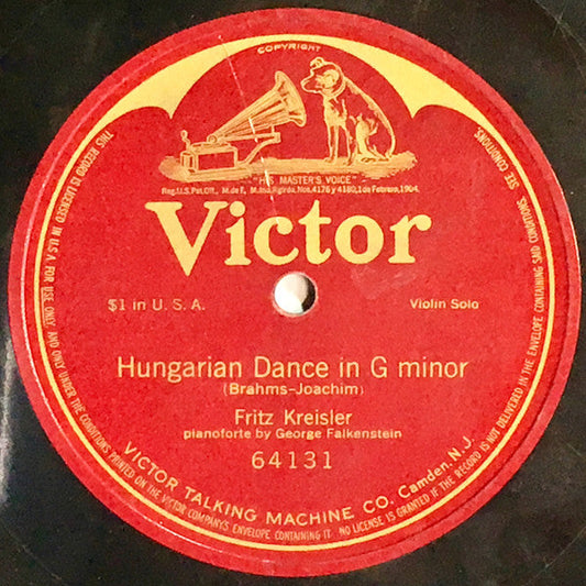 Fritz Kreisler - Hungarian Dance In G Minor (78RPM 10" RECORD) | Generic-Music History