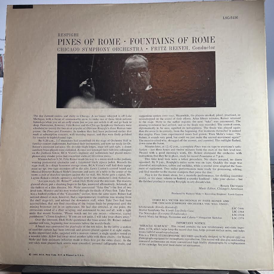 Ottorino Respighi - Pines Of Rome / Fountains Of Rome (VINYL) | Very Good Plus (VG+) Excellent (EX)-Music History