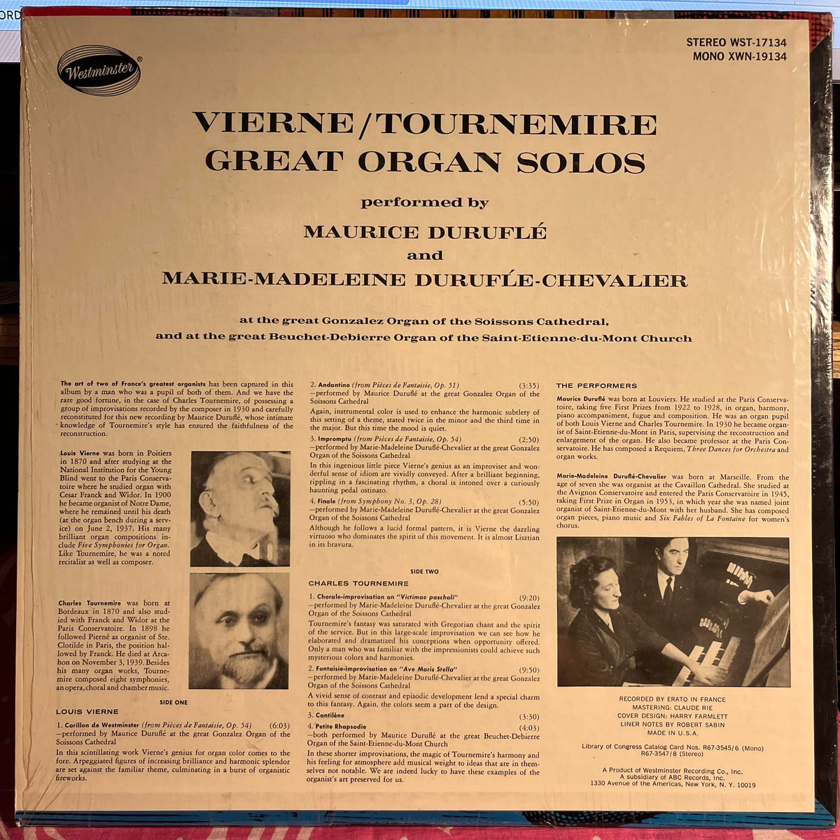 Maurice Duruflé - Louis Vierne / Charles Tournemire Great Organ Solos *SHRINK* | Near Mint (NM) Near Mint (NM)-Music History