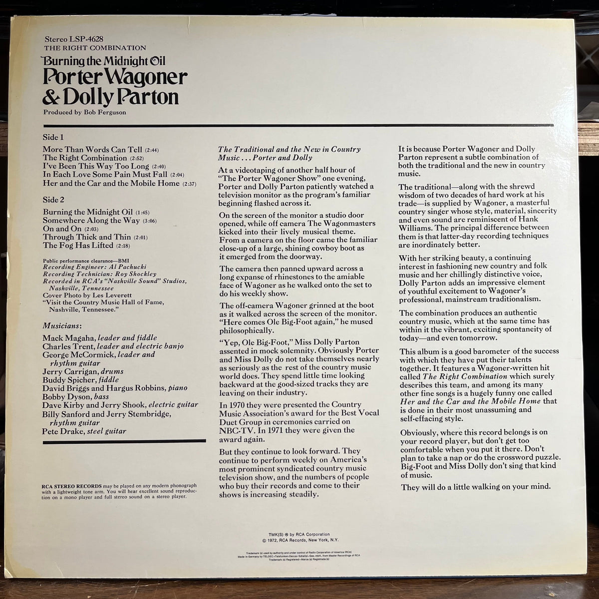 Porter Wagoner And Dolly Parton - The Right Combination Burning The Midnight Oil (GERMAN VINYL) | Near Mint (NM) Near Mint (NM)-Music History