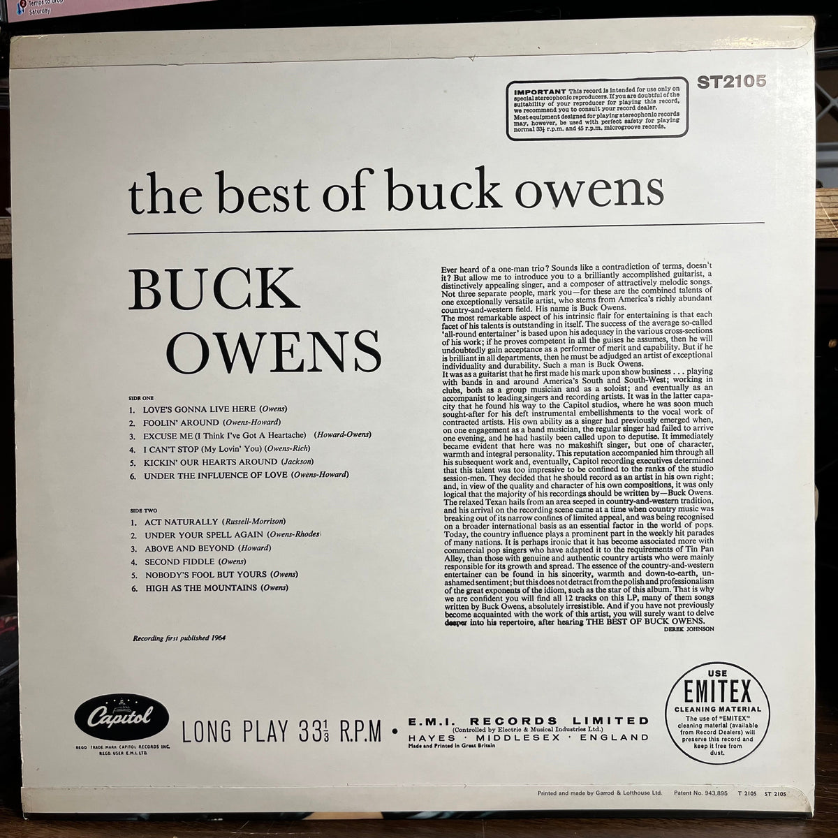 Buck Owens - The Best Of Buck Owens (UK VINYL) | Near Mint (NM) Near Mint (NM)-Music History