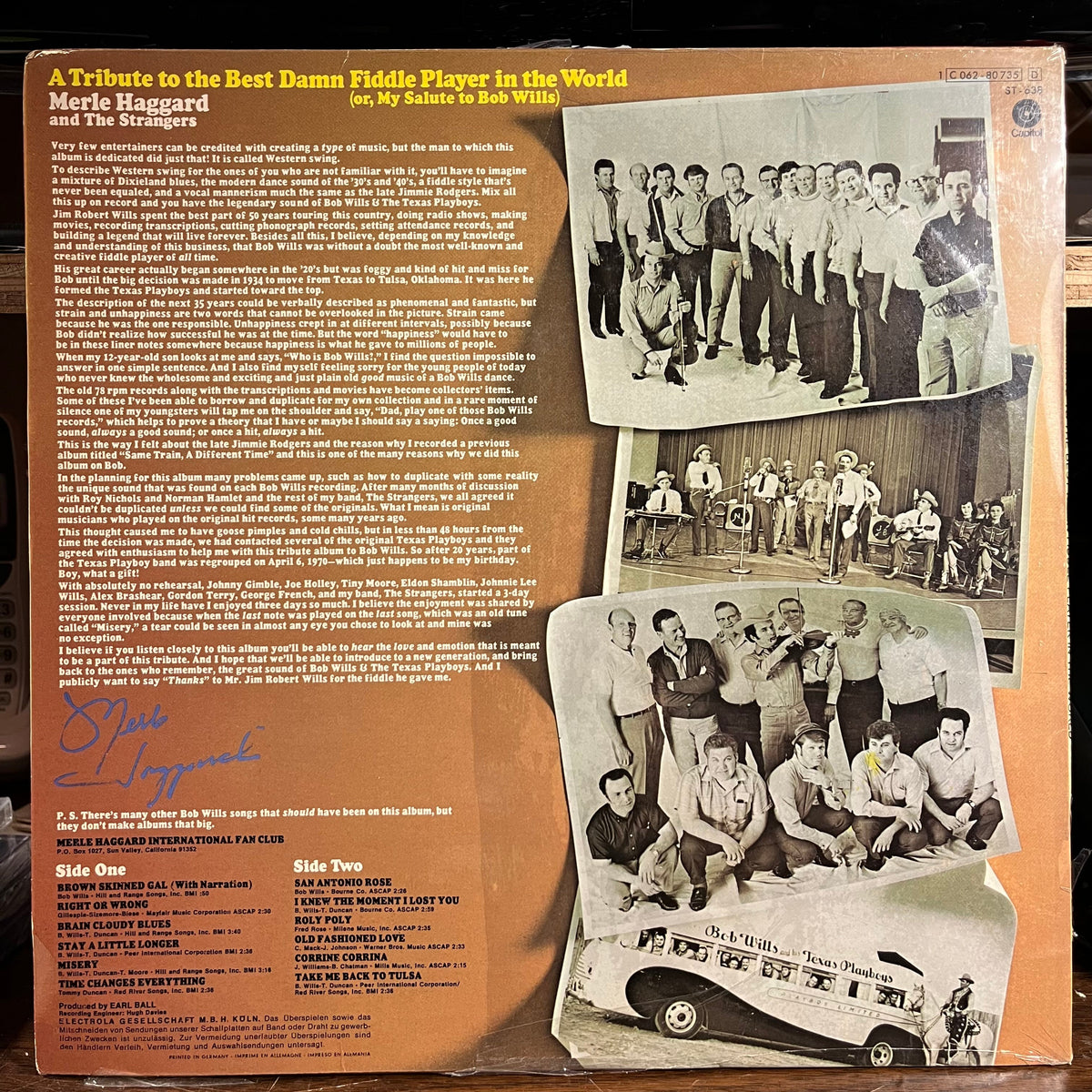 Merle Haggard - A Tribute To The Best Damn Fiddle Player In The World: Or, My Salute To Bob Wills (GERMAN VINYL) | Near Mint (NM) Near Mint (NM)-Music History