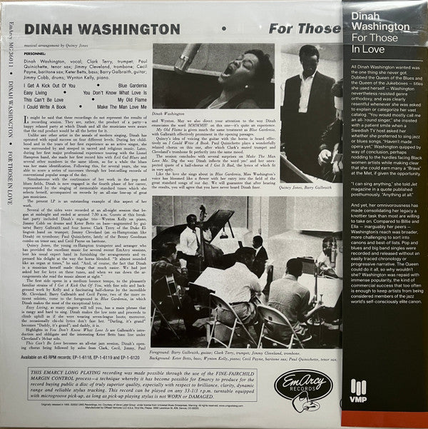Dinah Washington - For Those In Love (VINYL / VMP) | Mint (M) Mint (M)-Music History