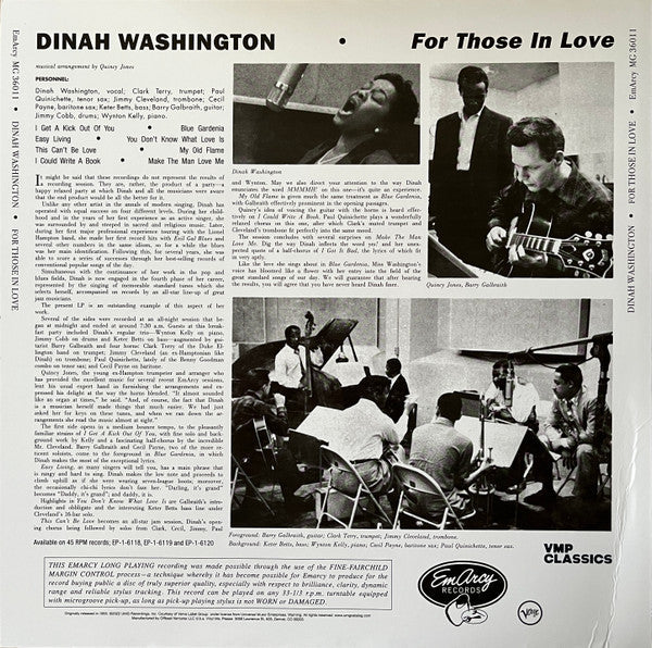 Dinah Washington - For Those In Love (VINYL / VMP) | Mint (M) Mint (M)-Music History