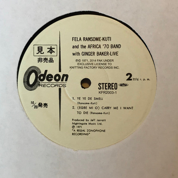 Fela Kuti And Africa 70 With Ginger Baker Live! Knitting Factory Records, Odeon LP, Album, RE Mint (M) Mint (M)-Music History