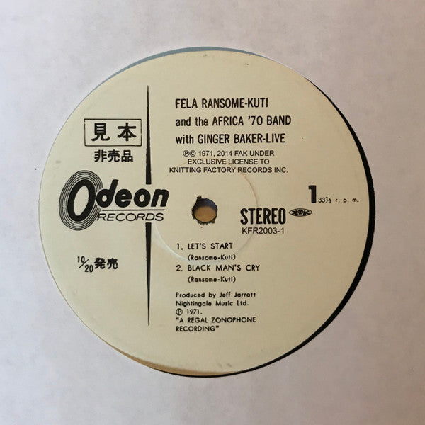 Fela Kuti And Africa 70 With Ginger Baker Live! Knitting Factory Records, Odeon LP, Album, RE Mint (M) Mint (M)-Music History