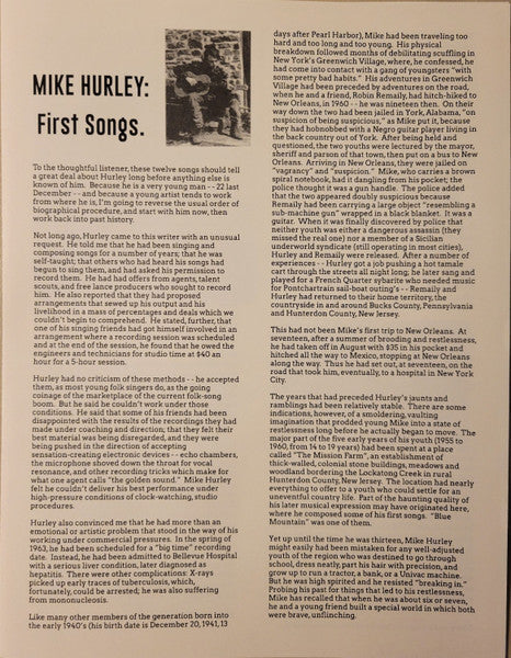 Michael Hurley - First Songs (VINYL LP REISSUE) | Mint (M) Mint (M)-Music History