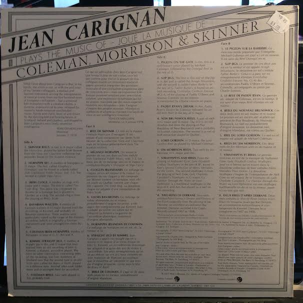 Jean Carignan - Plays the Music of Coleman, Morrison & Skinner (VINYL) | Excellent (EX) Very Good Plus (VG+)-Music History