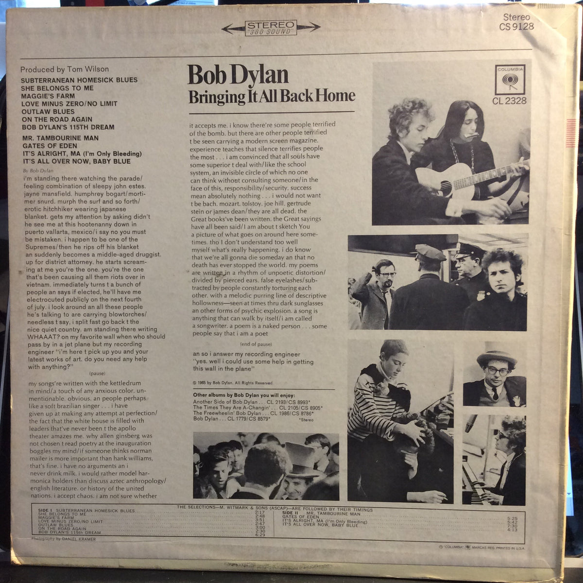 Bob Dylan - Bringing It All Back Home (VINYL) | Excellent (EX) Very Good Plus (VG+)-Music History