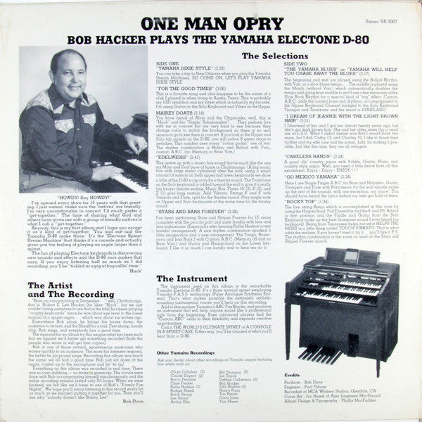 Bob Hacker - "One Man Opry" Bob Hacker Plays The Yamaha Electone D-80 (VINYL) | Near Mint (NM) Excellent (EX)-Music History