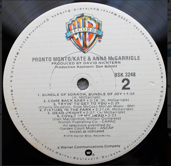 Kate & Anna McGarrigle - Pronto Monto *WINCHESTER* | Near Mint (NM) Near Mint (NM)-Music History