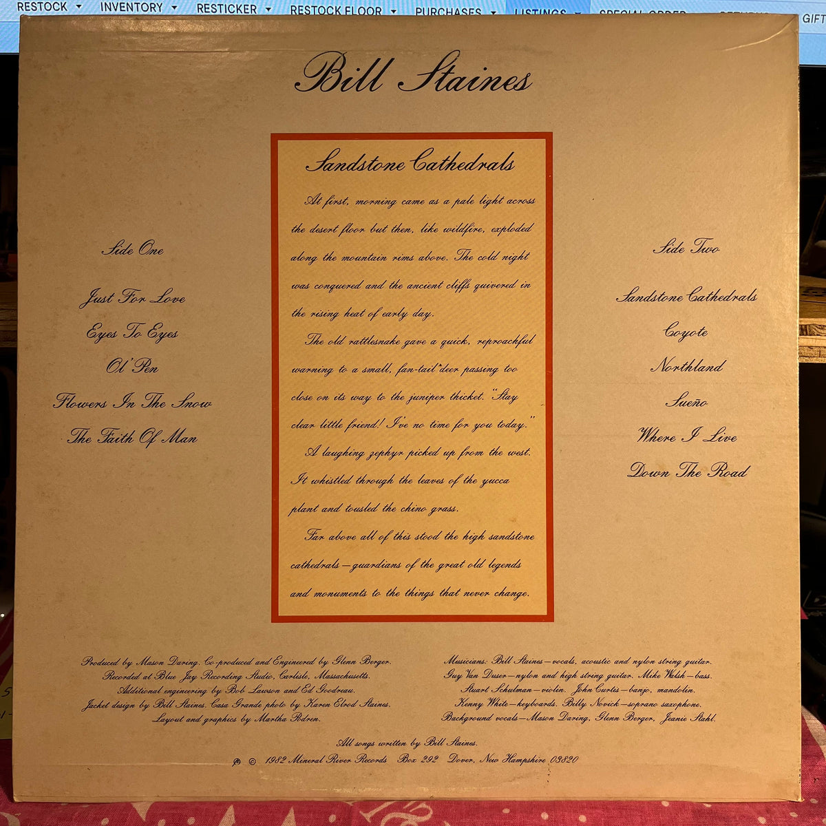 Bill Staines - Sandstone Cathedrals | Near Mint (NM) Excellent (EX)-Music History