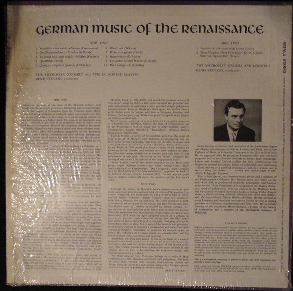 The Ambrosian Singers - German Music of the Renaissance | Near Mint (NM) Excellent (EX)-Music History