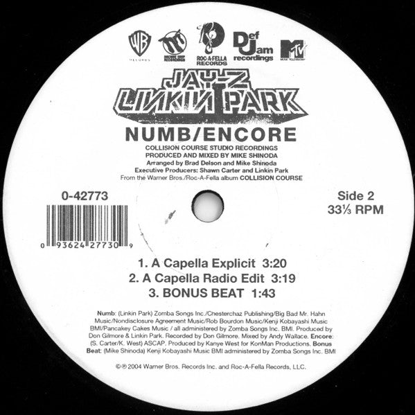 Jay-Z / Linkin Park - Numb / Encore (VINYL 12" ROC-A-FELLA 0-42773 2004) | USED Near Mint- (NM-) Excellent (EX)-Music History