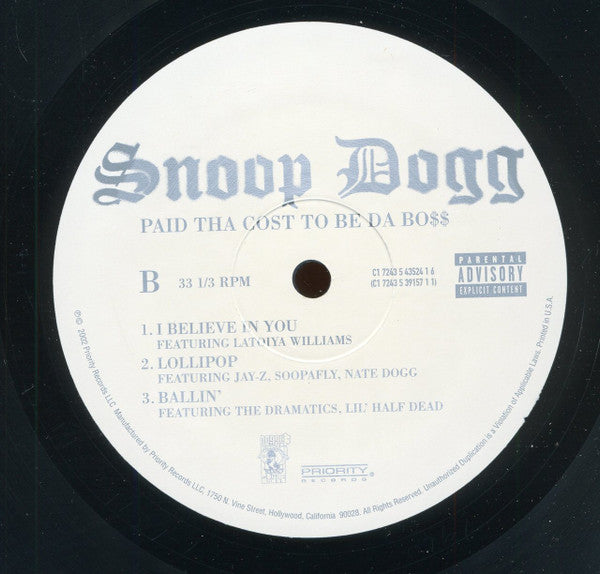 Snoop Dogg - Paid Tha Cost To Be Da Bo$ (VINYL 3xLP DOGGY STYLE 7243 5 39157 1 1 2002) | USED Near Mint (NM or M-) Excellent (EX)-Music History