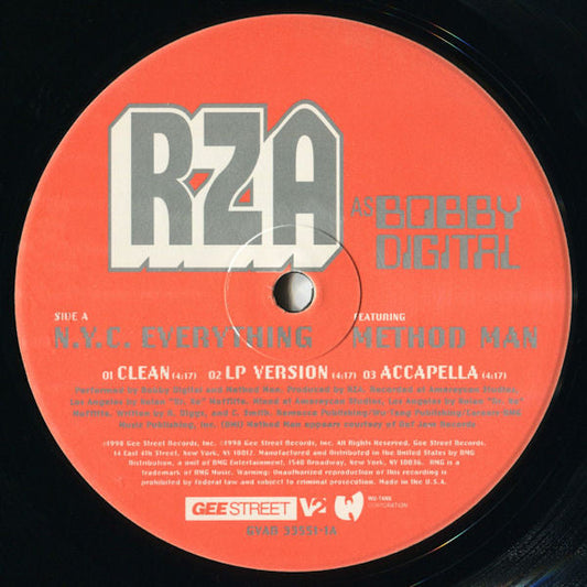 RZA as Bobby Digital - N.Y.C. Everything / Domestic Violence (VINYL 12" GEE STREET GVAB 33551-1 1999) | USED Near Mint (NM or M-) Excellent+ (EX+)-Music History
