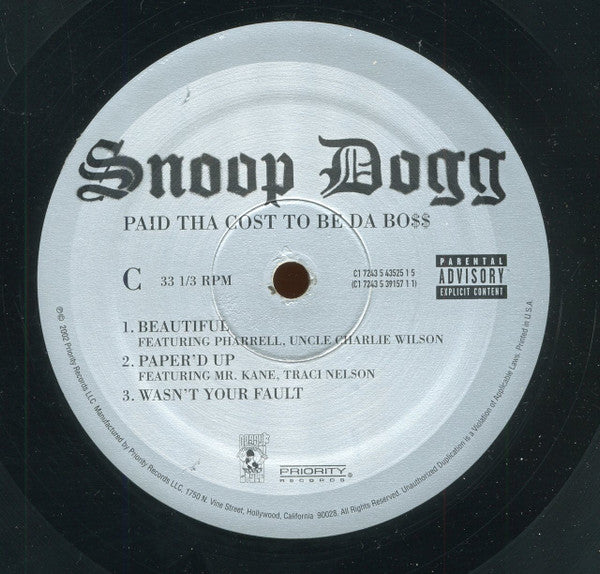 Snoop Dogg - Paid Tha Cost To Be Da Bo$ (VINYL 3xLP DOGGY STYLE 7243 5 39157 1 1 2002) | USED Near Mint (NM or M-) Excellent (EX)-Music History