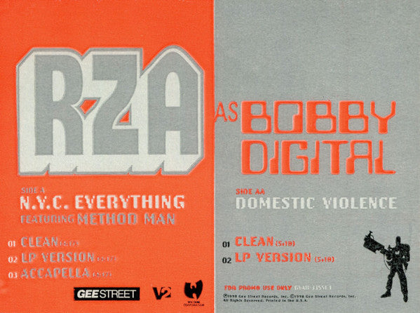 RZA as Bobby Digital - N.Y.C. Everything / Domestic Violence (VINYL 12" GEE STREET GVAB 33551-1 1999) | USED Near Mint (NM or M-) Excellent+ (EX+)-Music History