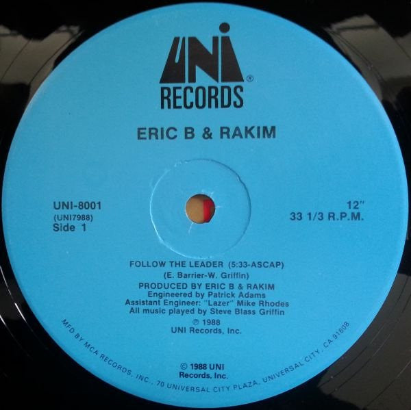 Eric B. & Rakim - Follow The Leader (VINYL 12" UNI UNI-8001 1988) | USED Near Mint (NM or M-) Near Mint (NM)-Music History