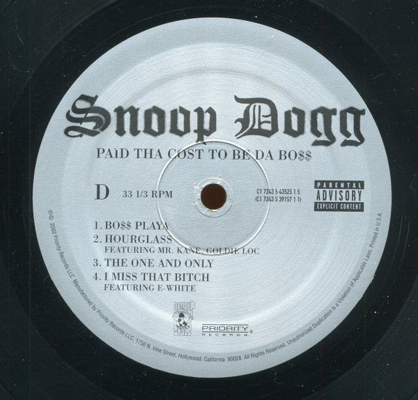 Snoop Dogg - Paid Tha Cost To Be Da Bo$ (VINYL 3xLP DOGGY STYLE 7243 5 39157 1 1 2002) | USED Near Mint (NM or M-) Excellent (EX)-Music History
