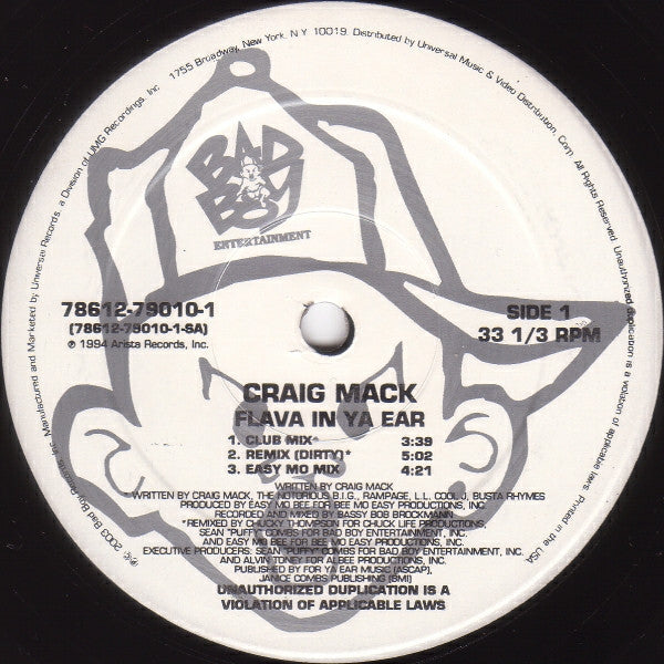 Craig Mack - Flava In Ya Ear (VINYL 12" BAD BOY ENTERTAINMENT 78612-79010-1 2003) | USED Very Good Plus (VG+) Near Mint (NM)-Music History