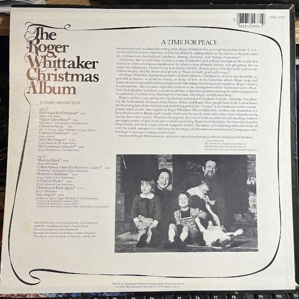 Roger Whittaker - The Roger Whittaker Christmas Album (VINYL) | Near Mint (NM) Near Mint (NM)-Music History