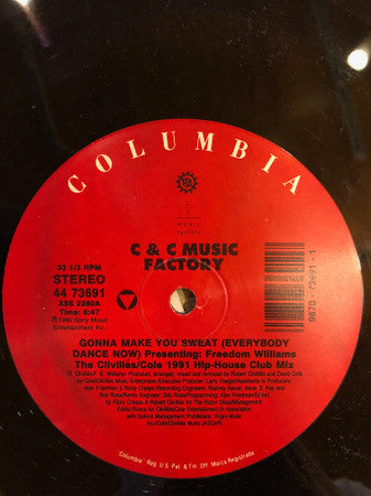 C & C Music Factory* Presenting Freedom Williams - Gonna Make You Sweat (Everybody Dance Now) (1991 Remix)(VINYL 12" COLUMBIA 44 73691) | USED Near Mint (NM or M-) Generic-Music History