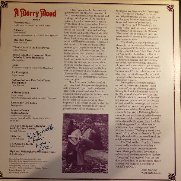 Linn Barnes - A Merry Mood: Renaissance Music for Two Lutes | Near Mint (NM) Near Mint (NM)-Music History