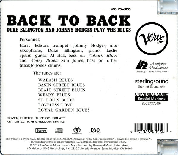 Duke Ellington - Back To Back (Duke Ellington And Johnny Hodges Play The Blues) (SACD) | Near Mint (NM) Near Mint (NM)-Music History