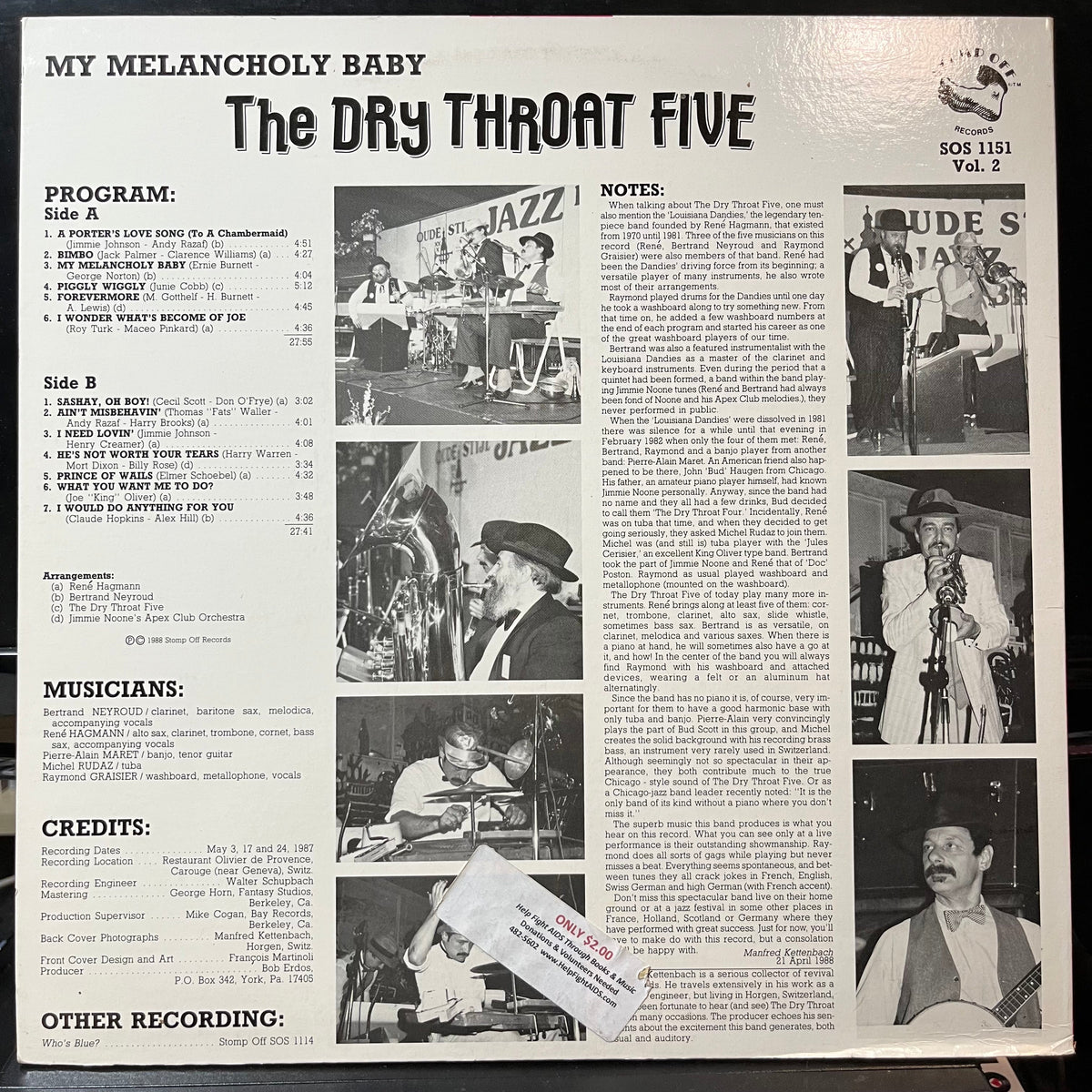 The Dry Throat Five - My Melancholy Baby (VINYL LP STOMP OFF SOS 1151 1988) | USED Near Mint (NM or M-) Near Mint (NM)-Music History