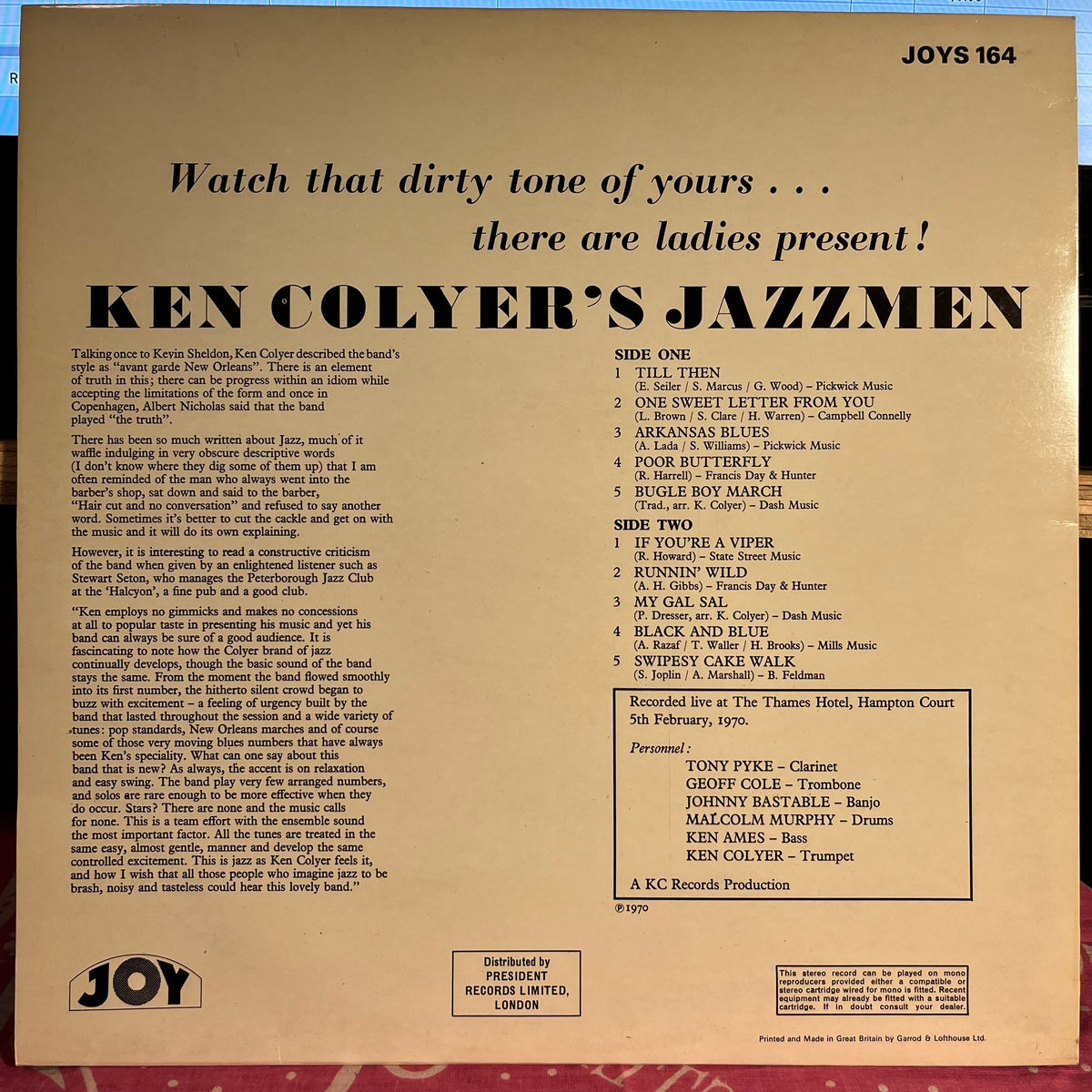 Ken Colyer's Jazzmen - Watch That Dirty Tone Of Yours...There Are Ladies Present! *UK* | Near Mint (NM) Near Mint (NM)-Music History