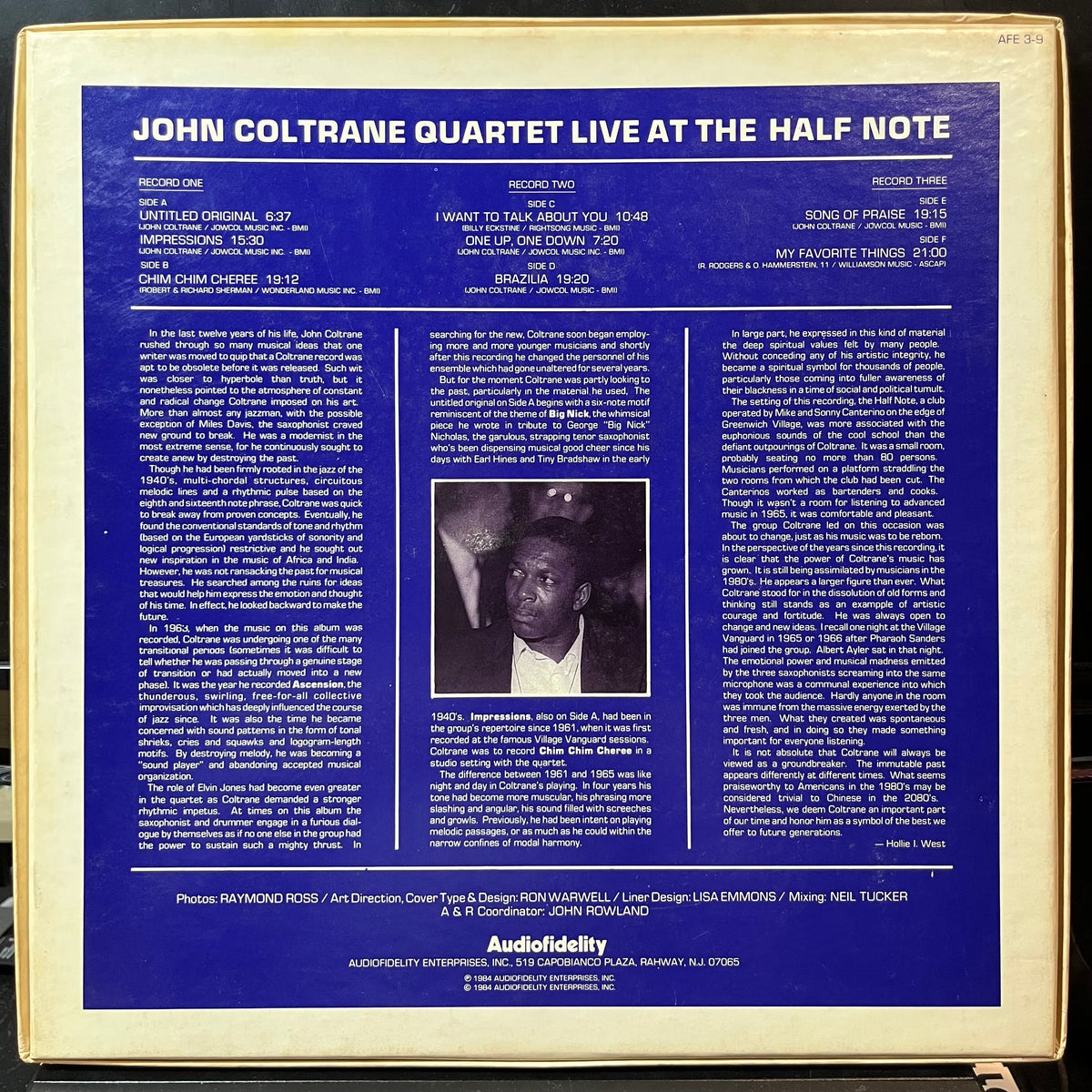 The John Coltrane Quartet - Live At The Half Note (VINYL BOX 3xLP AUDIO FIDELITY AFE 3-9 1984) | USED Near Mint (NM or M-) Near Mint- (NM-)-Music History
