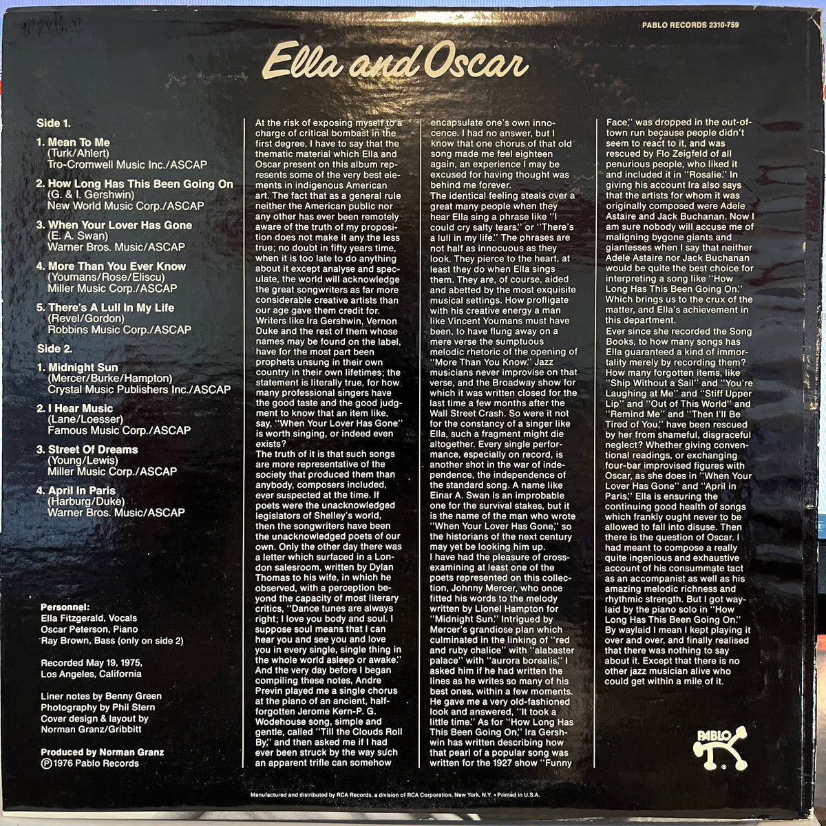 Ella Fitzgerald - Ella And Oscar *INDIANAPOLIS* | Near Mint (NM) Near Mint (NM)-Music History