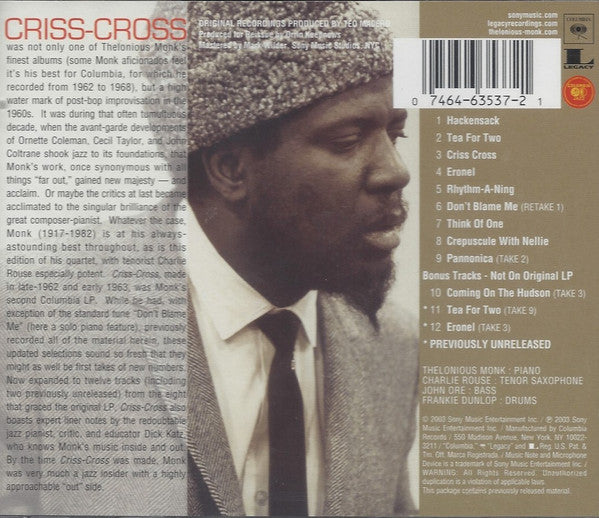 Thelonious Monk - Criss-Cross (CD) |-Music History