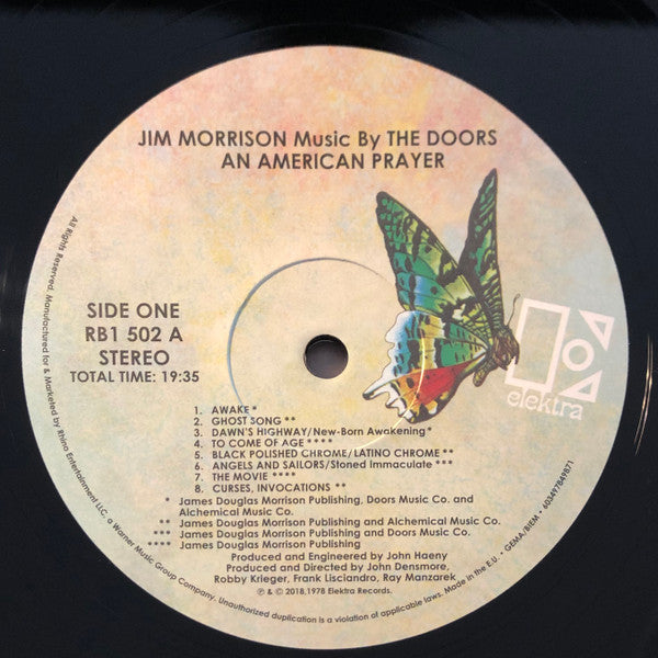 Jim Morrison, The Doors An American Prayer - Music By The Doors Elektra LP, Album, RE, RM, Gat Mint (M) Mint (M)-Music History
