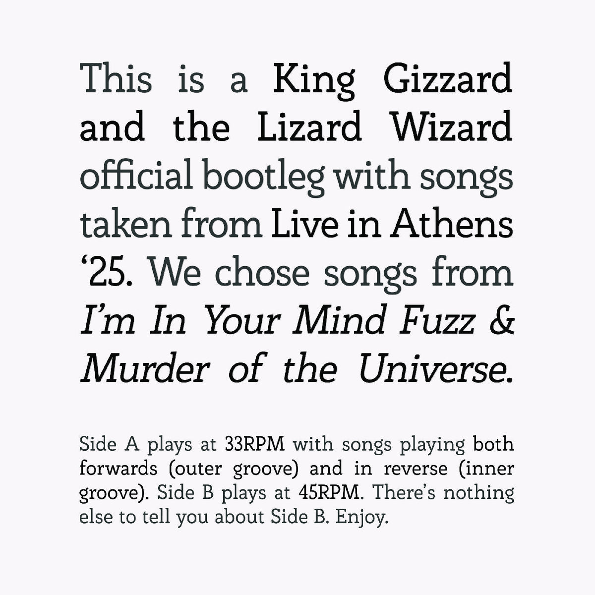 King Gizzard And The Lizard Wizard - Songs From I'm In Your Mind Fuzz & Murder Of The Universe Live In Athens '25 (VINYL) | Mint (M) Mint (M)-Music History
