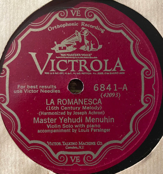 Yehudi Menuhin - La Romanesca (16th Century Melody) / Sierra Morena (Serenata Andaluza) | Very Good Plus (VG+) Generic-Music History