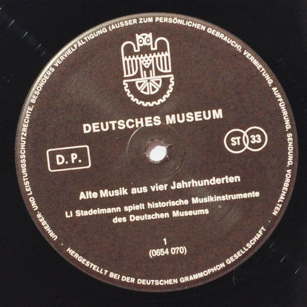Li Stadelmann, Heinz Schnauffer - Deutsches Museum - Alte Musik Aus Vier Jahrhunderten | Near Mint (NM) Very Good Plus (VG+)-Music History