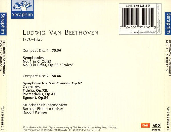 Ludwig van Beethoven, Rudolf Kempe - Symphonies Nos. 1 ⬥ 3 "Eroica" ⬥ 5 (CD) | Near Mint (NM) Near Mint (NM)-Music History