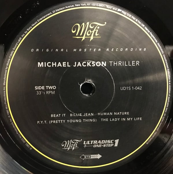 Michael Jackson Thriller Mobile Fidelity Sound Lab, Epic, MJJ Productions LP, Album, Ltd, Num, RE, RM, S/Edition, 180 Mint (M) Mint (M)-Music History