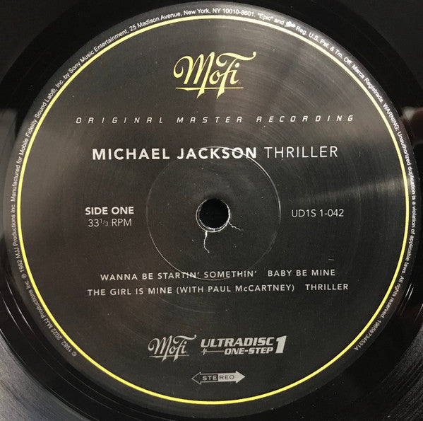 Michael Jackson Thriller Mobile Fidelity Sound Lab, Epic, MJJ Productions LP, Album, Ltd, Num, RE, RM, S/Edition, 180 Mint (M) Mint (M)-Music History