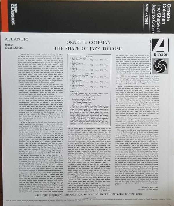 Ornette Coleman - The Shape Of Jazz To Come (VMP VINYL) | Mint (M) Mint (M)-Music History