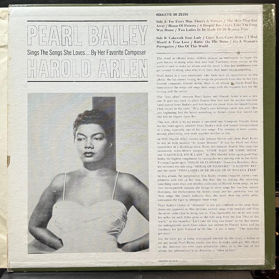 Pearl Bailey - Pearl Bailey Sings The Songs She Loves.... By Her Favorite Composer Harold Arlen (VINYL) | Near Mint (NM) Near Mint (NM)-Music History