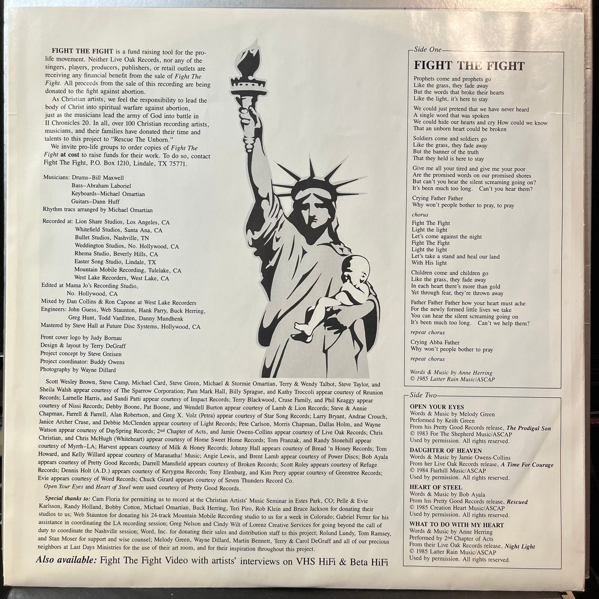 Various - Fight The Fight (Rescue The Unborn)(VINYL LP LIVE OAK SPCN 7-01-600435-X 1985) | USED Near Mint (NM or M-) Excellent+ (EX+)-Music History