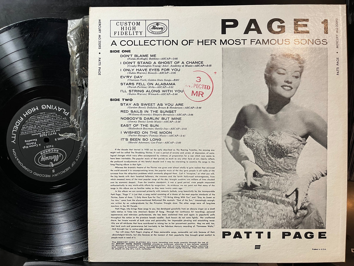 Patti Page - Page 1 - A Collection Of Her Most Famous Songs (VINYL LP) | Excellent (EX) Near Mint (NM)-Music History