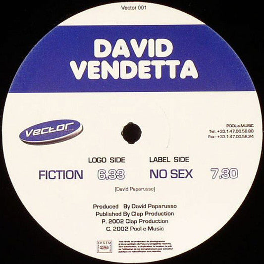 David Vendetta - Fiction / No Sex (12" VINYL) | Near Mint (NM) Generic-Music History